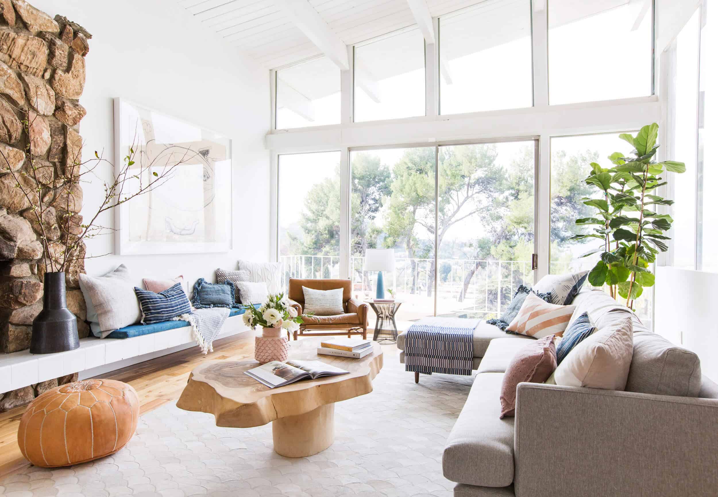 Emily Henderson_Living Room_Staged To Sell_Boho_Mid Century_Eclectic_Blue_White_Styled_Couch_Sectional_Staged12